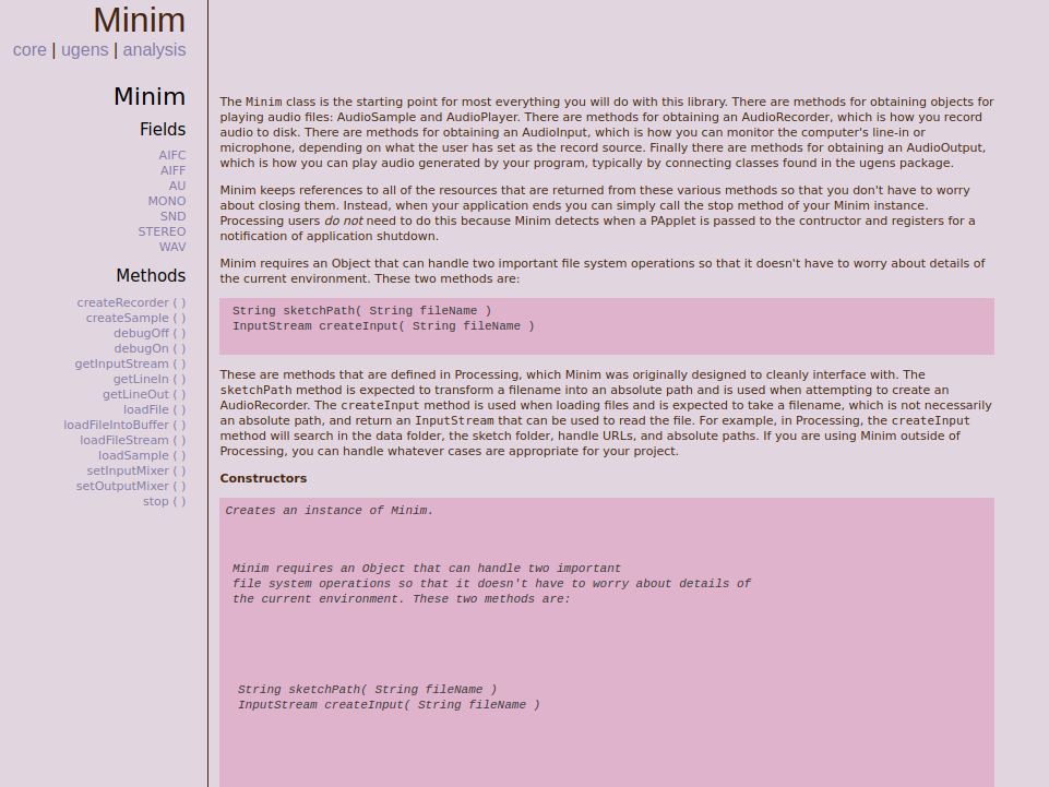 The Minim class website screenshot