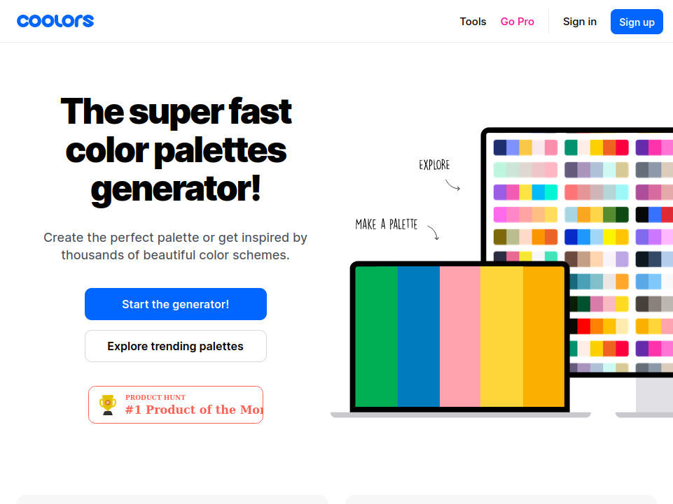 Coolors palette tool website screenshot