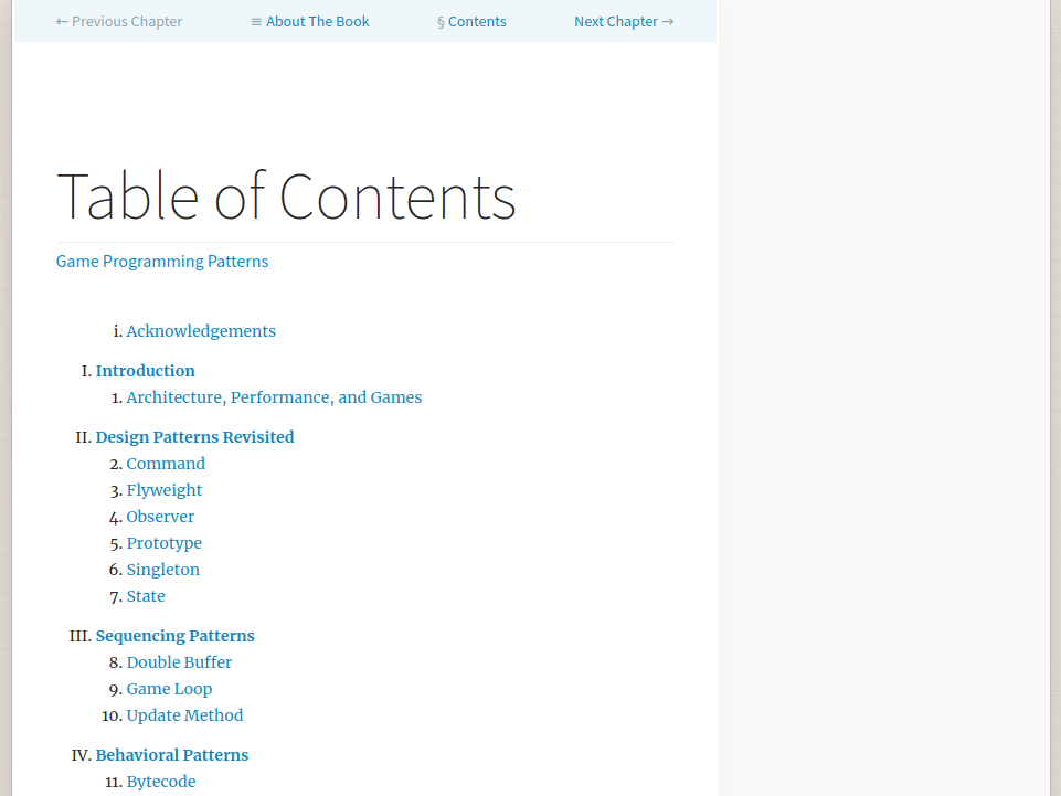 Game Programming Patterns: Breakdown of useful game dev patterns (somewhat abstract and advanced) website screenshot