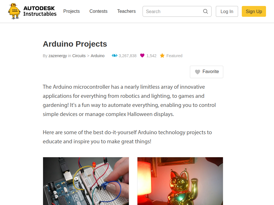 Arduino Projects at AUTODESK Instructables website screenshot