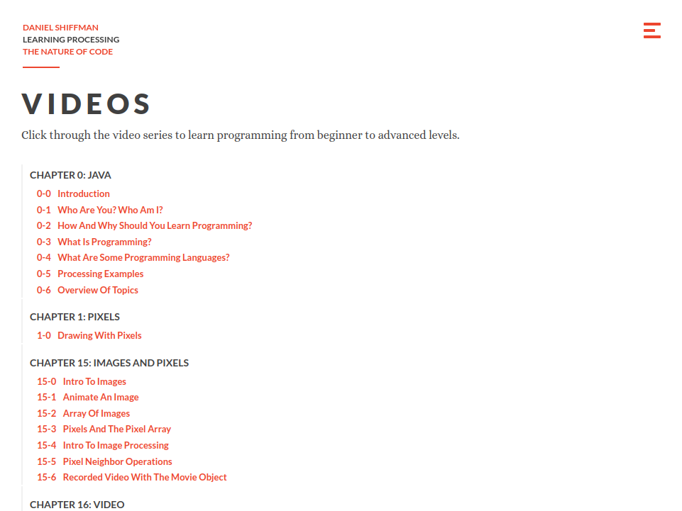Daniel Shiffman's Processing videos website screenshot