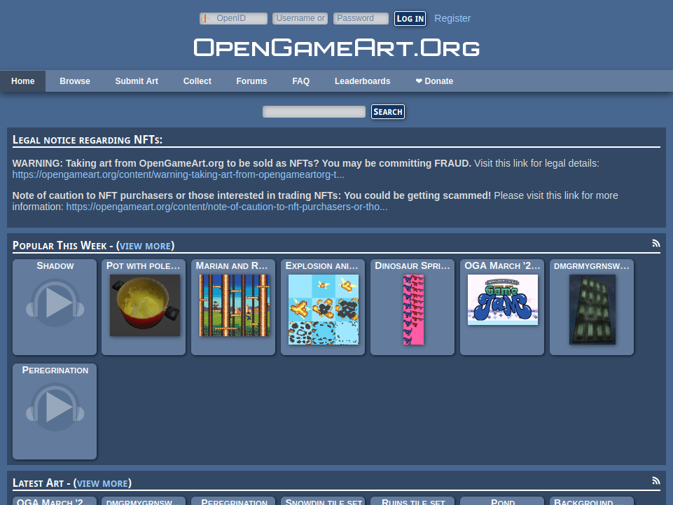 OpenGameArt.Org website screenshot