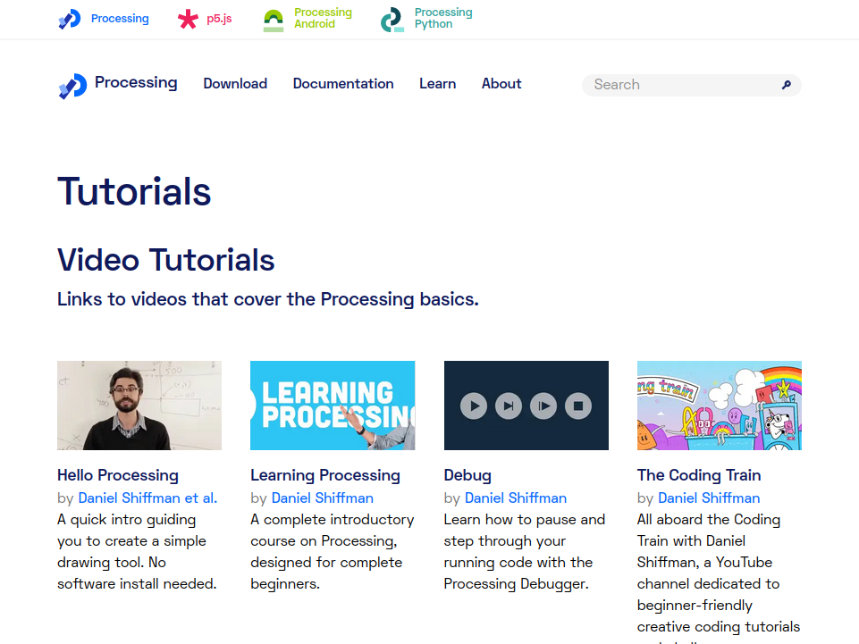 Processing's video tutorials website screenshot