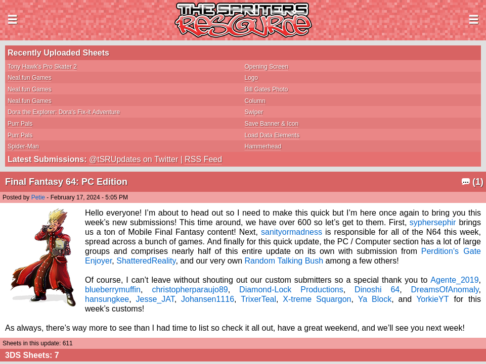 The Spriters Resource website screenshot