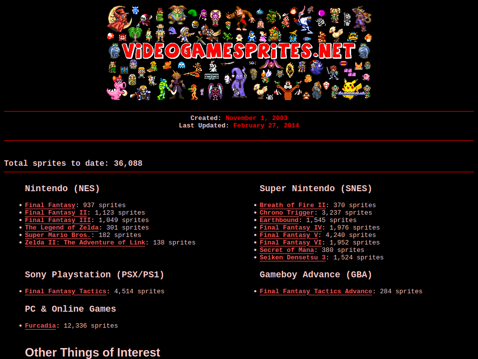 VideoGameSprites.net website screenshot