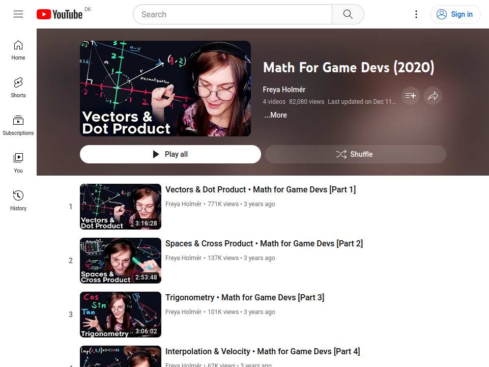 Math for game dev, vectors, trig, interpolation, velocity, etc. website screenshot