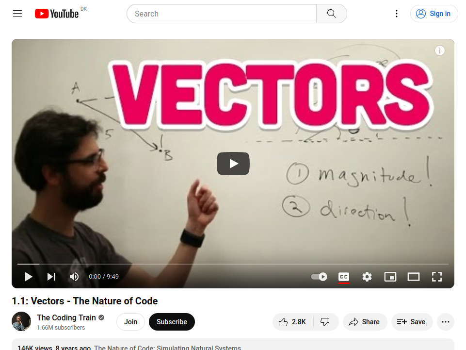 The Nature of Code on Vectors website screenshot